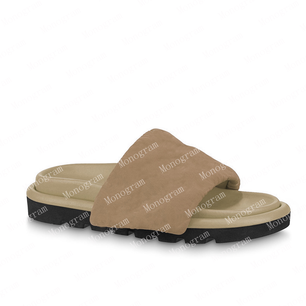 2024 summer flat comfort mule designer slippers women slides men sandals embossed technical textile nylon brwon flower leather with box and dust bag 36-42 #LPS01