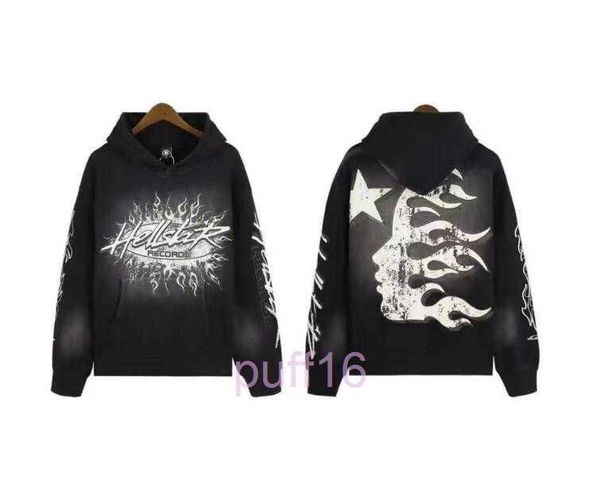 Kanyes Wests Sudadera con capucha Moda Hell Star Hellstar Flame Impreso y abrigo suelto para mujer Suéter con capucha 23 33r9