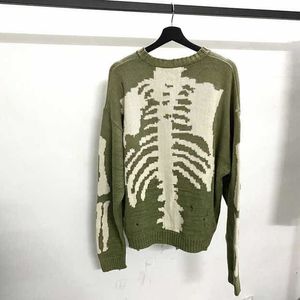 Kapital Green Loose Skeleton Bot Afdrukken Mannen Vrouw Goede Kwaliteit High Street Damage Gat Vintage 1: 1 Knit Sweater