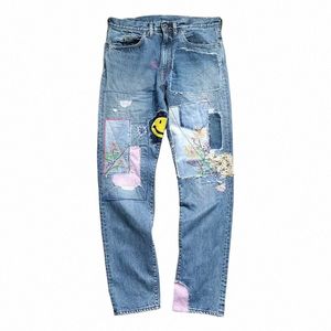 Kapital Hirata Zware Industrie Wing Splicing Baijiabu Zoete Gezicht Borduren Patch Gebroken Gat Fi Denim Mannen Jeans g6N3 #