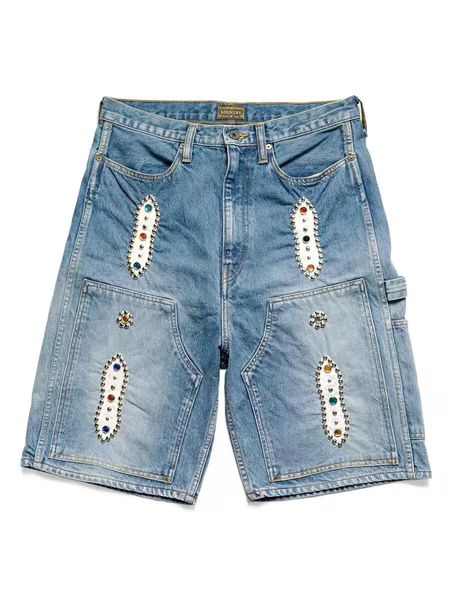 Kapital non hirata hohiro coton perles de perles de denim short lâche pantalon court détendu femmes jean décontracté 240220