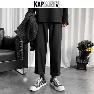 KAPMENTS Hommes Coréen Casual Sarouel Mens Japonais Streetwear Taille Haute Pantalon Modes Pantalon Droit Lâche Plus Taille 201109