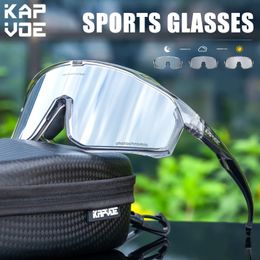 Kapvoesliver Pochromic Cycling Sunglasses For Men Blue Pochromism verrouses vélo MTB Bicycle Goggles Eyewear Sports 240416