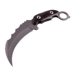 Couteau à griffes Karambit 440C 57HRC lame revêtue de titane gris pleine soie manche en ébène couteaux de sauvetage de survie en plein air H5451