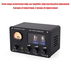 Karaok Player Audiophile Tube Preamp 4input 2output HIFI with Builtin VU Level Meter Highbass Adjustment Headphone Amplifier 230331