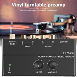 Karaok Player Phono Preamp Pre amp Voorversterker met niveau Volumeregeling RCA -ingang Uitgang 14 "TRS -interfaces voor LP Vinyl Turntable 230331