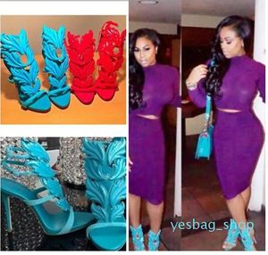 Kardashian luxe femmes daim cruel été pompes poli feuille de métal doré ailé gladiateur sandales talons hauts chaussures avec original