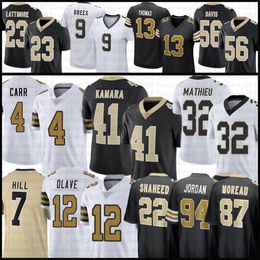 Chris Olave Alvin Kamara Derek Carr Custom voetbalshirt Jamaal Williams Michael Thomas Taysom Hill Tyrann Mathieu Marshon Lattimore Brees Rashid Shaheed