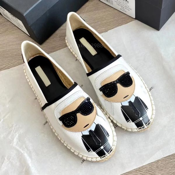 Karl Lagerfield Zapato de diseñador Alpargatas para mujer Zapatos de vestir de pescador bordar Zapatillas de tela de lujo Moda Lona plana Hombre Zapatos mocasines negros