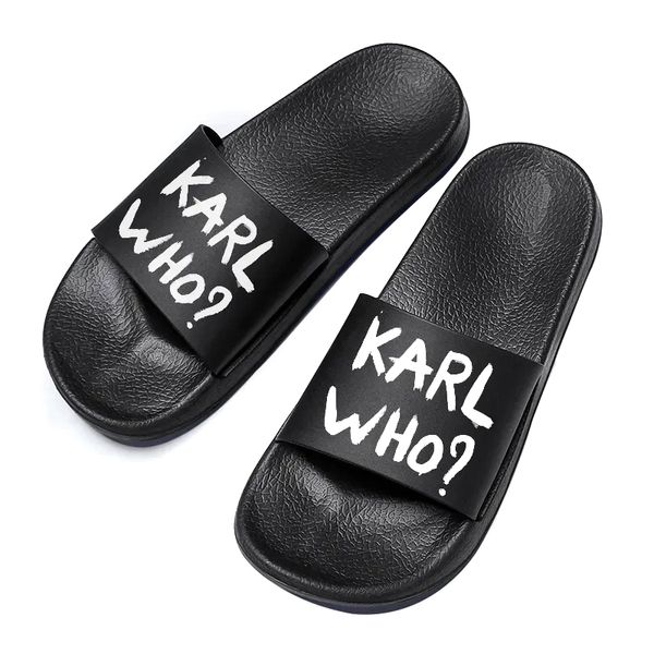 Karl Lagerfield Frau schwarze Schuhe Sommer Strand Slipper Sliders Luxus Sandale Flip Flop Slide flach Geschenk schwarze Gummisohle Mann Designer Sandale Pool Loafer Dame Geschenk