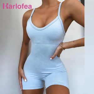 Karlofea Femmes Mode Basic Wear Combishort Casual Lounge Vêtements Tenues Salopette Sexy Strap Rembourré Sans Manches Courtes Combinaisons T200704