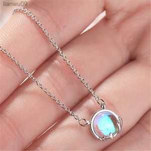 Karopel Mode Aurora Gradiënt Hanger Ketting Halo Kristal Zilveren Kleur Schaal Lichte Ketting voor Vrouwen Elegante Sieraden Gift L230704