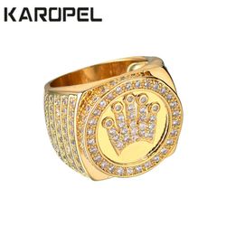 Karopel hip hop bling bijoux king couronne cadet de la fête des pères pour les hommes bling bling micro pave cz gold couleur zircon ring c19041203 3264