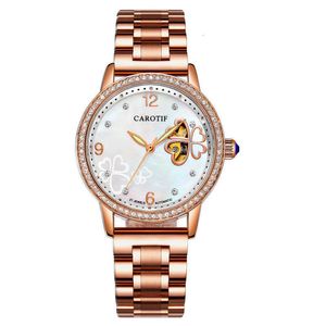 Karotif Rhinestone Womens Watch Fashion Mécanique entièrement automatique Hollow out en acier fin étanche lumineux