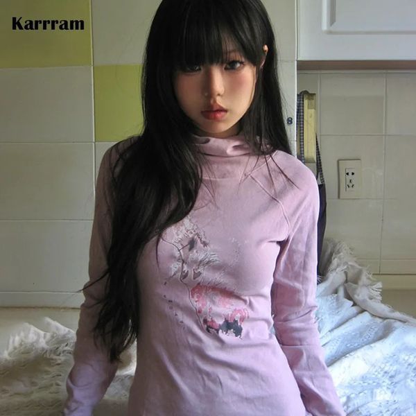 Karrram japonais y2k tshirt tshirt vintage tatouage imprimé long grenge esthétique tops American Retro 2000s 240323