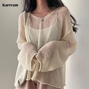 Karrram Style paresseux manches longues pulls hauts évider Sexy femmes mode décontracté Streetwear Chic Femme pulls pulls 220817