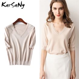 Karsany Half Mouw Gebreide Blouse Dames Zomer Dames V-hals Blouses Blouse Gebreide Womens Tops en Blouses Plus Size 220407