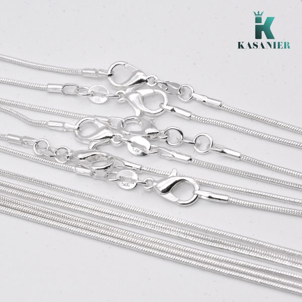 Kasanier 10 PCS Livraison Gratuite Vente en gros bijoux de mode 925 Collier de bijoux en argent 1 mm Collier à chaîne de serpent + 925 Scope Clasps Tag