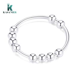 Kasanier 10pcs / lot 925 anneaux de bande argentée tournure librement anti-perles pour stress des femmes à la tendance anxiété ins simple style dame joaillerie