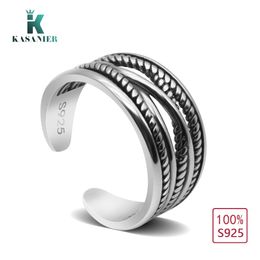 Kasanier 1 stks 100% 925 Sterling Silver Ring Fashion Unisex Persoonlijkheid Pure Siver Rings Opening Rings K-JZ0111