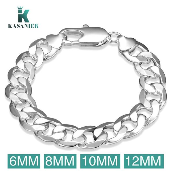 KASANIER Pulsera para hombre Cadenas Pulsera de plata de acero inoxidable para hombres y mujeres Curb Cuban Davieslee Jewelry 4 6 8 10 12mm New339j