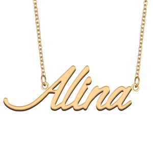 Alina nom colliers pendentif personnalisé personnalisé pour femmes filles enfants meilleurs amis mères cadeaux 18 carats plaqué or acier inoxydable