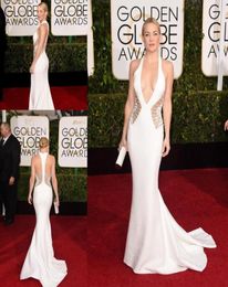 Kate Hudson Robes de célébrités sexy 2015 72nd Golden Globe Awards Sirène blanche Robes de soirée en satin Robe de tapis rouge sans dos C5140795