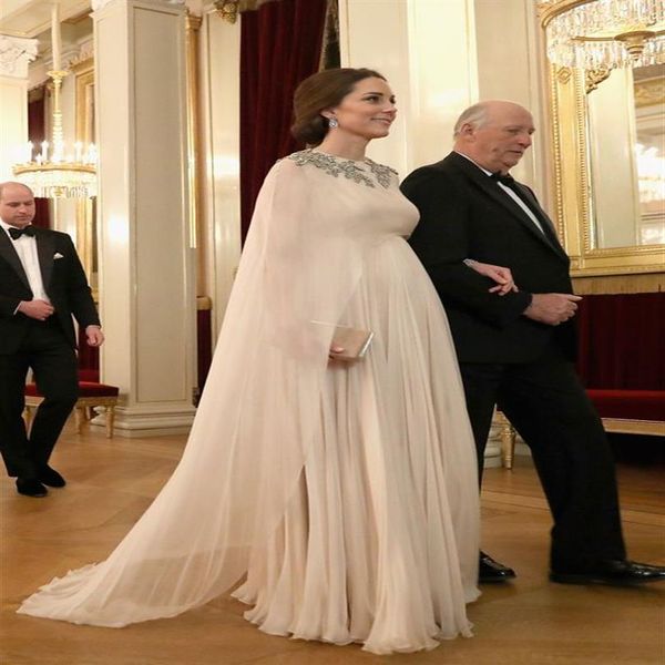 Kate Middleton Dubaï Abaya Robes De Soirée Caftan Marocain Empire Taille En Mousseline De Soie Femme Enceinte Longue Formelle Robes De Soirée Musulman Pr198e