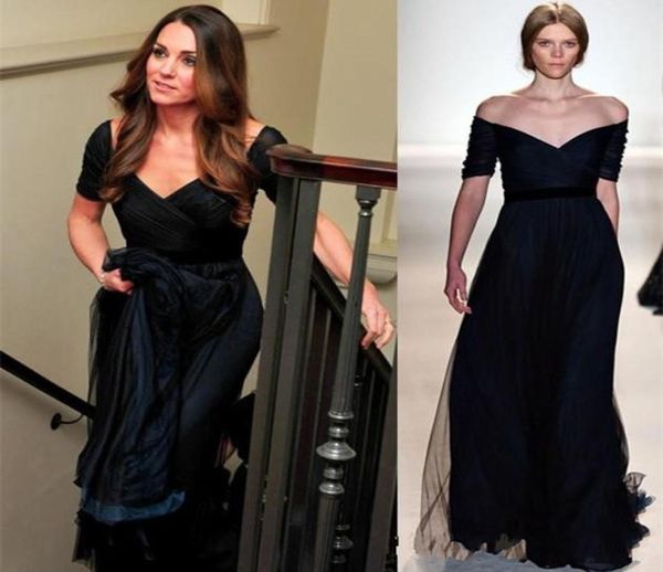 Robes de soirée Kate Middleton Jenny Packham Navy Bleu une ligne de robes de soirée formelles de la ligne