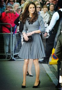 Kate Middleton Princess Applicaties Jurk Elegante Lange Mouwen Geplooide Jurken W588