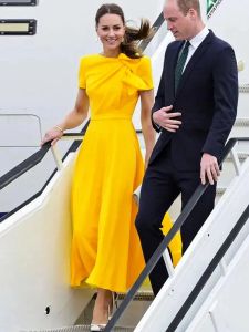 Kate Middleton princesse créateur de mode de haute qualité printemps été nouvelles femmes jaune élégant mince Unique fête décontractée robe mi-longue