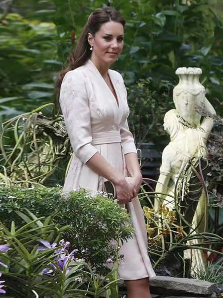 Kate Middleton princesa señoras nueva alta calidad moda otoño blanco lechoso impreso plisado elegante fiesta Sexy pasarela vestido Midi