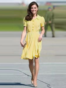 Kate Middleton Princess Nieuwe zomer hoge kwaliteit dames gele knop Office Party Runway Casual elegante chique slanke midi-jurk