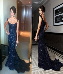 Kate Richie Navy Blue Sequin Evening Gowns Celebrity Dresses Mermaid Scoop Scoop Tackline Sexy Women Dress Gowns7181316