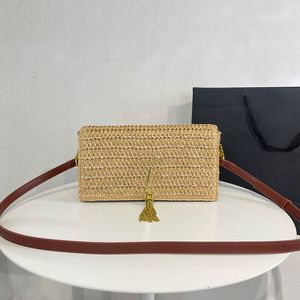 Kate Straw Crossbody Bag Lafite Grass Bag Chain Messenger Handtassen Weef Handtas Vrouwen Flap Wallet Tassel Lange riem 26 cm