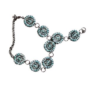 Katherine Factory Mommy and Me Solid Oval Metal Rajusté Wtern Concho Turquoise Belt 274H