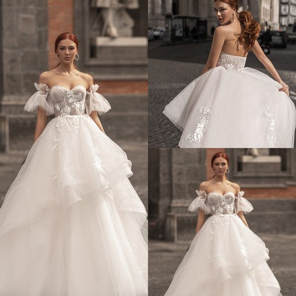 Katherine Joyce 2021 Une ligne robes de mariée robes de mariée plus taille dos nu chérie manches bouffantes dentelle appliques Vestios de Novia