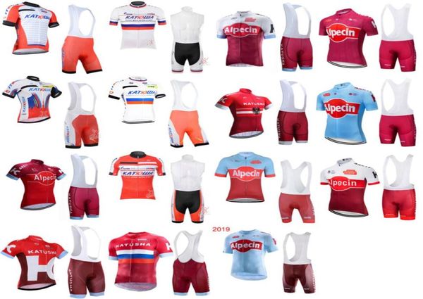 Katusha Team Cycling Sleeves Jersey Bib Shorts sets Breffable Cycling Jersey Clain Short Dry Tissu Dry Mtb ROPA CICLISMO2309267