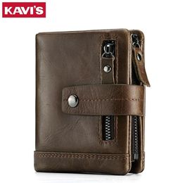 KAVIS Cartera de cuero genuino para hombre, monedero para hombre, Cuzdan, portafolio para hombre, Portomonee, pequeño Mini Rfid, bolsillo, moda para hombre Vallet262T