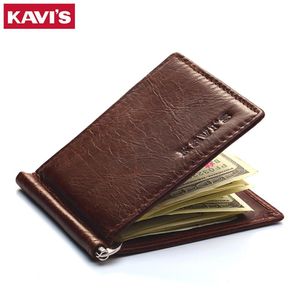 KAVIS mince marque hommes femmes en cuir véritable à deux volets homme sac à main porte-monnaie portefeuille pince à billets femme pince pour étui à billets