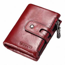 Kavis Femmes portefeuilles RFID Gétille cuir bifold Multi-cartes Hasp Hasp Zipper Small Coin Pocket Fi Red Ladies Mey Purse B6FV #