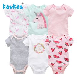 Kavkas nacido vestido bebé niña durmientes ropa traje 6pcsset manga corta pijamas de verano ropa de dormir pijama bebes nouveau 240325