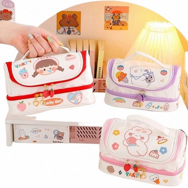 Bag de maquillaje Kawai Carto Lindo Baer Rabbit Cosmetic Hand Bag Portable Student Lápiz Mujeres Magno de almacenamiento N4SF#