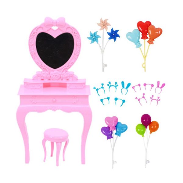 Kawaii 16 artículos/lote juguetes para niños muebles de casa de muñecas en miniatura envío gratis silla de escritorio de maquillaje para Barbie Dressing DIY Game Gift