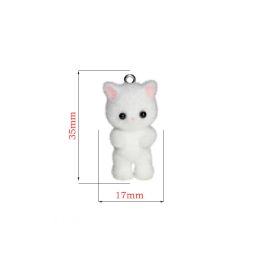 Kawaii 3d Fluffy flocking Cat Animal Charms Miniature Dolls Keychain Necklace Pendant Diy Crafts Sieraden Make