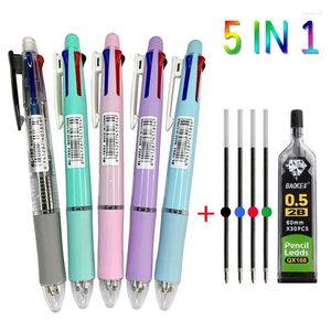 Kawaii 5 en 1 stylos à bille multicolores avec recharges crayon mine ensemble 4 couleurs boule et stylo multifonction mécanique