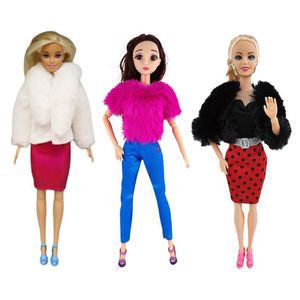Kawaii 6 Items /Lot Fashion Doll Dress Winter Coat Kids Toys Dolly Accessories Free Shipping Things For Barbie DIY Girl Present