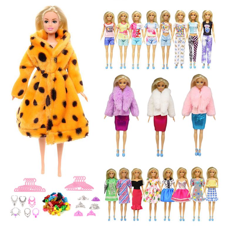 Kawaii 63 Items / Lot Doll Accessories Kids Toys Fashion Dolly Coats Dress Clothes Free Shipping Things For Barbie DIY Present