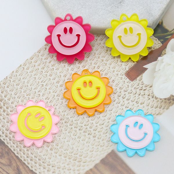 Kawaii résine acrylique visage souriant fleurs pour bricolage décoration collier sacs boucle d'oreille porte-clés fabrication de bijoux