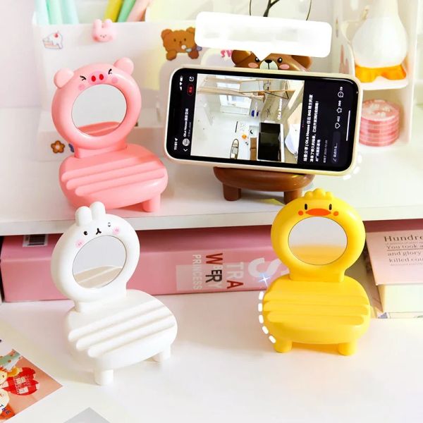 KAWAII BORD DE TÉLÉPHONE RÉGLABLE Tablette de bureau Soutenir les animaux mignons porte-téléphone avec miroir Organisateur de support de support de téléphone